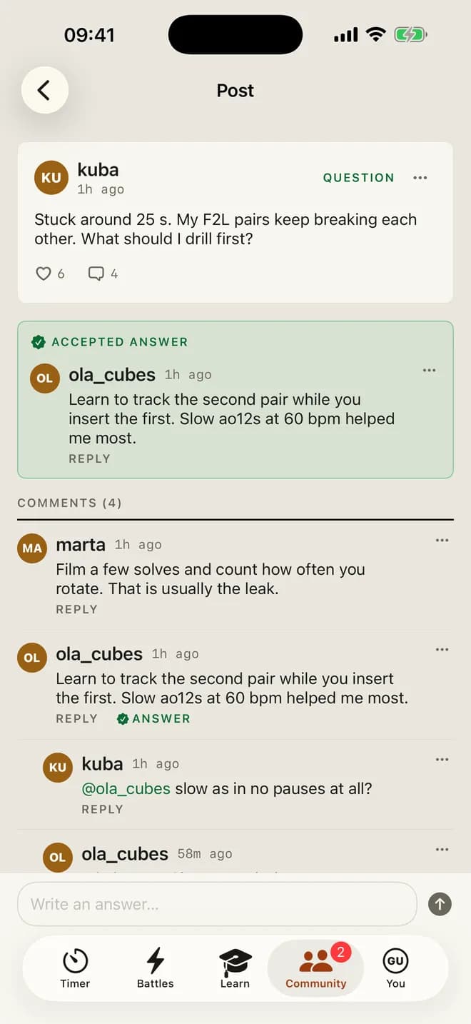 The community feed in the CubersDen app