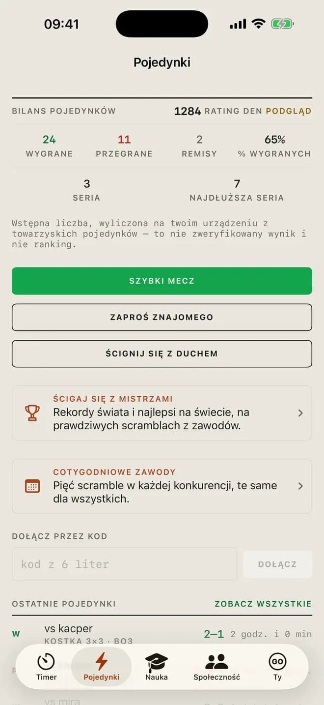 Pojedynki, duchy i zawody w aplikacji CubersDen