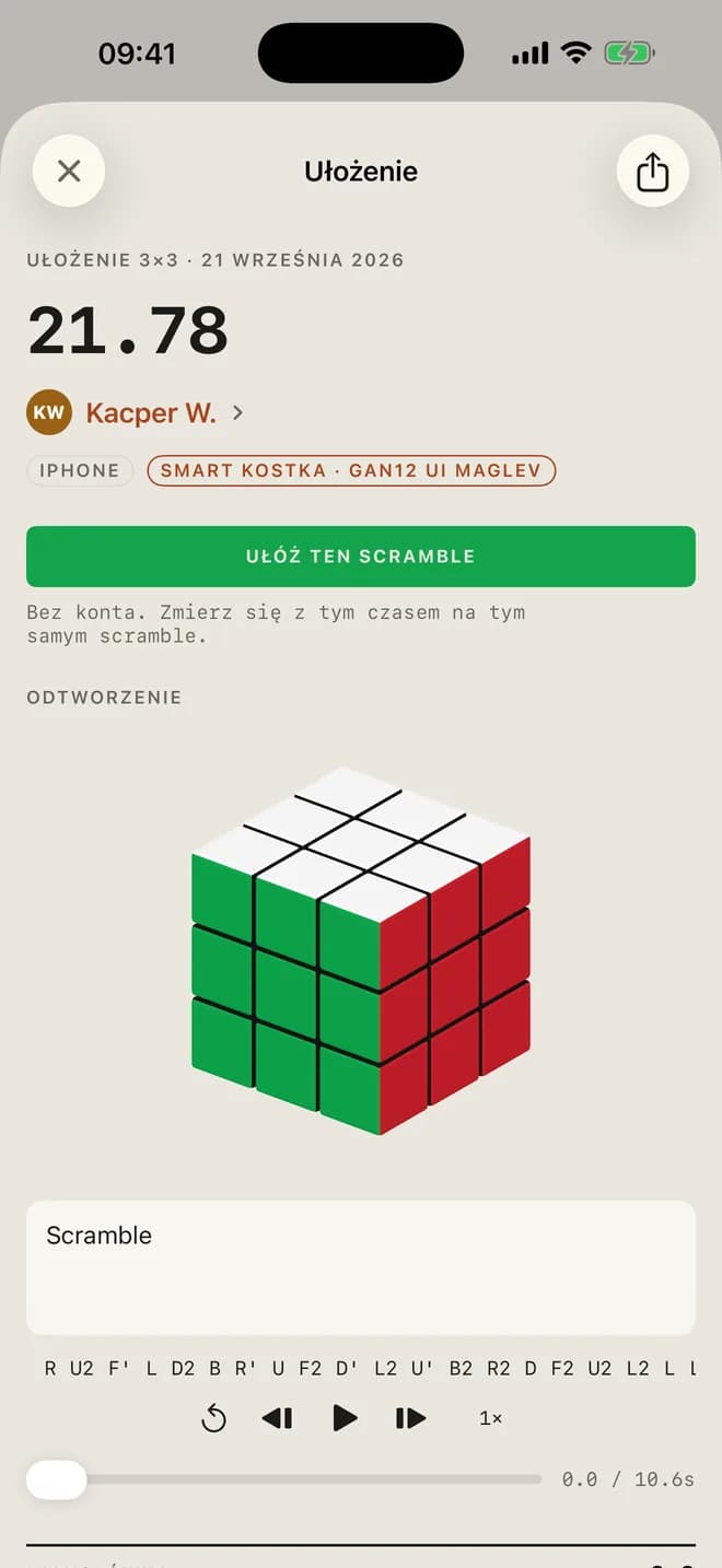 Ułożenie smart kostką w aplikacji CubersDen