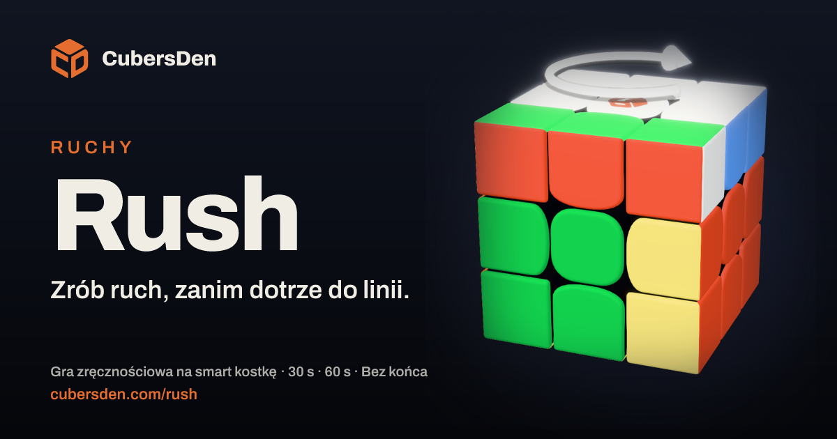 Rush: kostka ze świecącą ścianą i strzałką pokazującą ruch do zrobienia