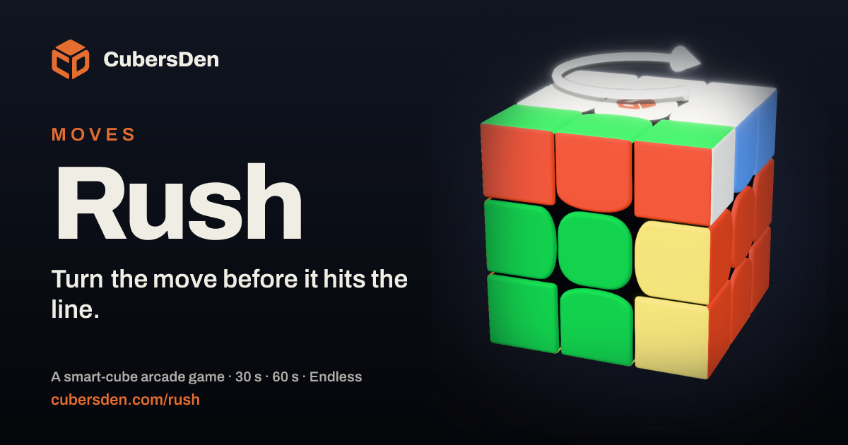 Rush: the cube with a glowing face and an arrow showing the move to make